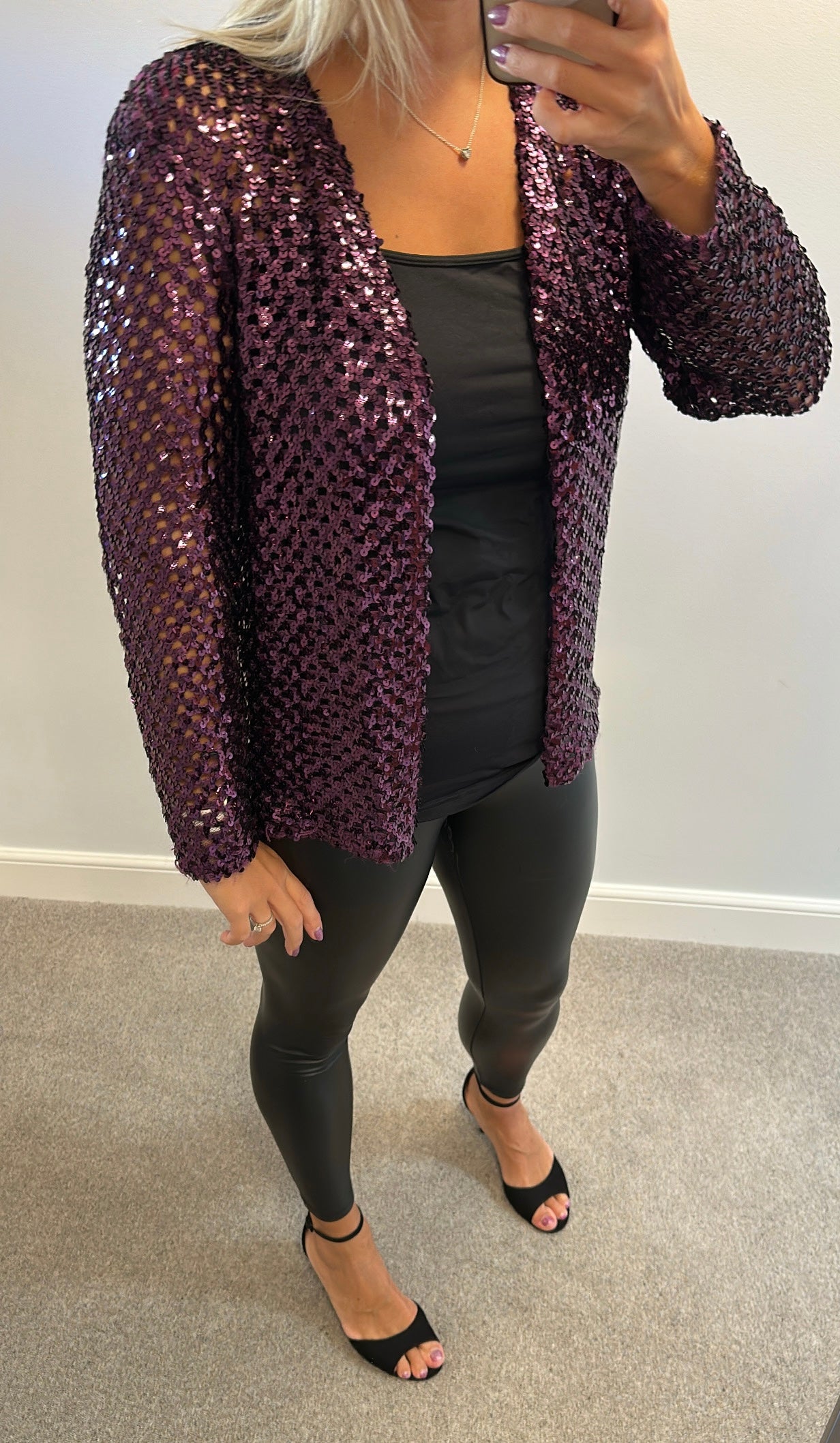 Purple sequin cardigan one size fitting upto size 14
