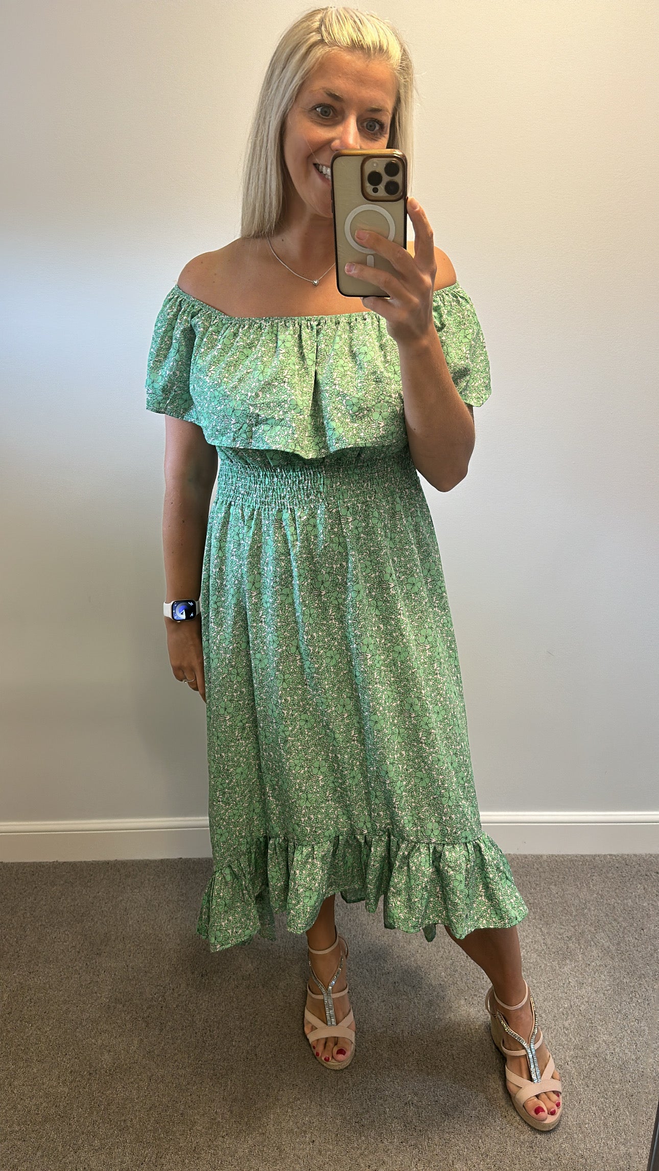 AX Paris green floral print off the shoulder dress size 12