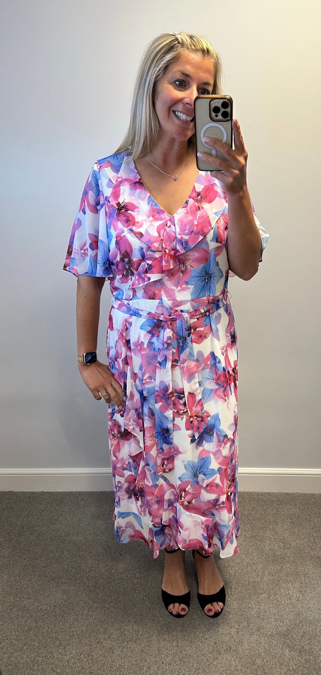 Roman pink and blue floral print dress size 18 brand new with tags