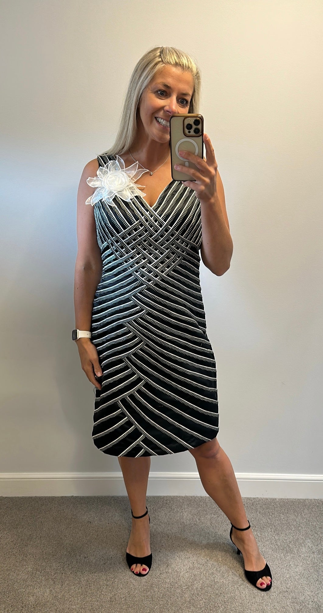 Sonia Pena Black and white stripe dress and jacket size 12 with shawl