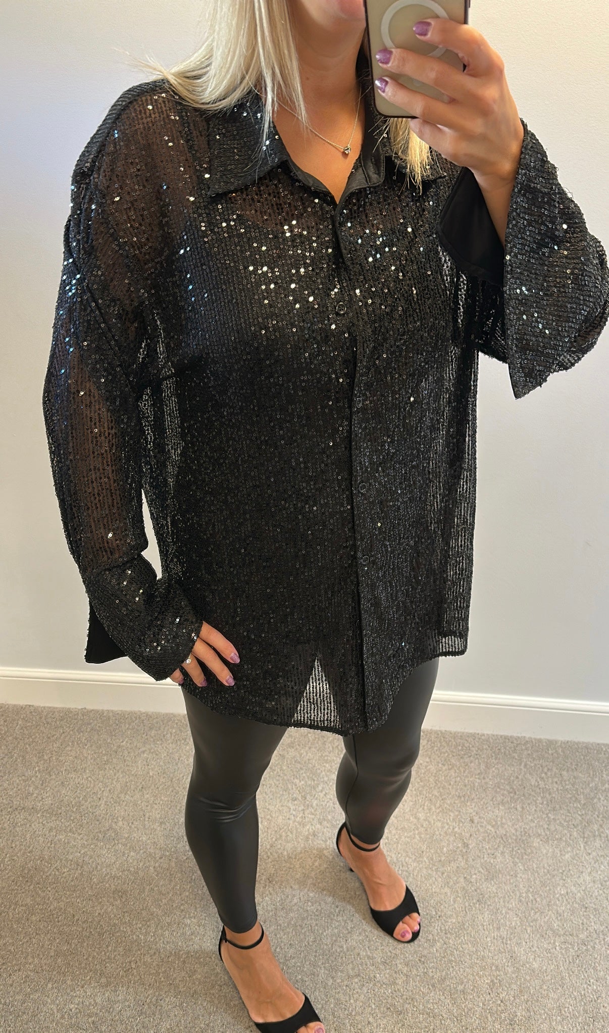 Boohoo black sequin shirt size 18