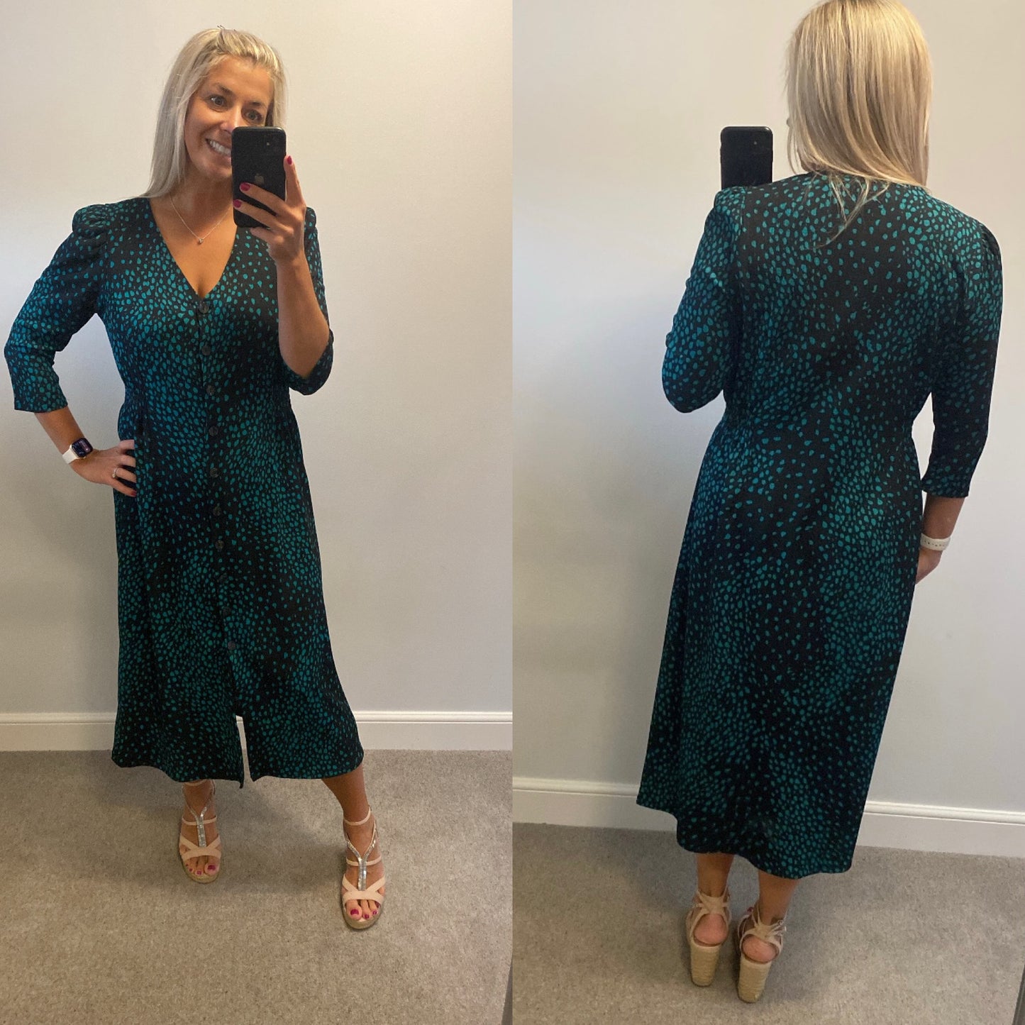 M&co black and green print dress size 16