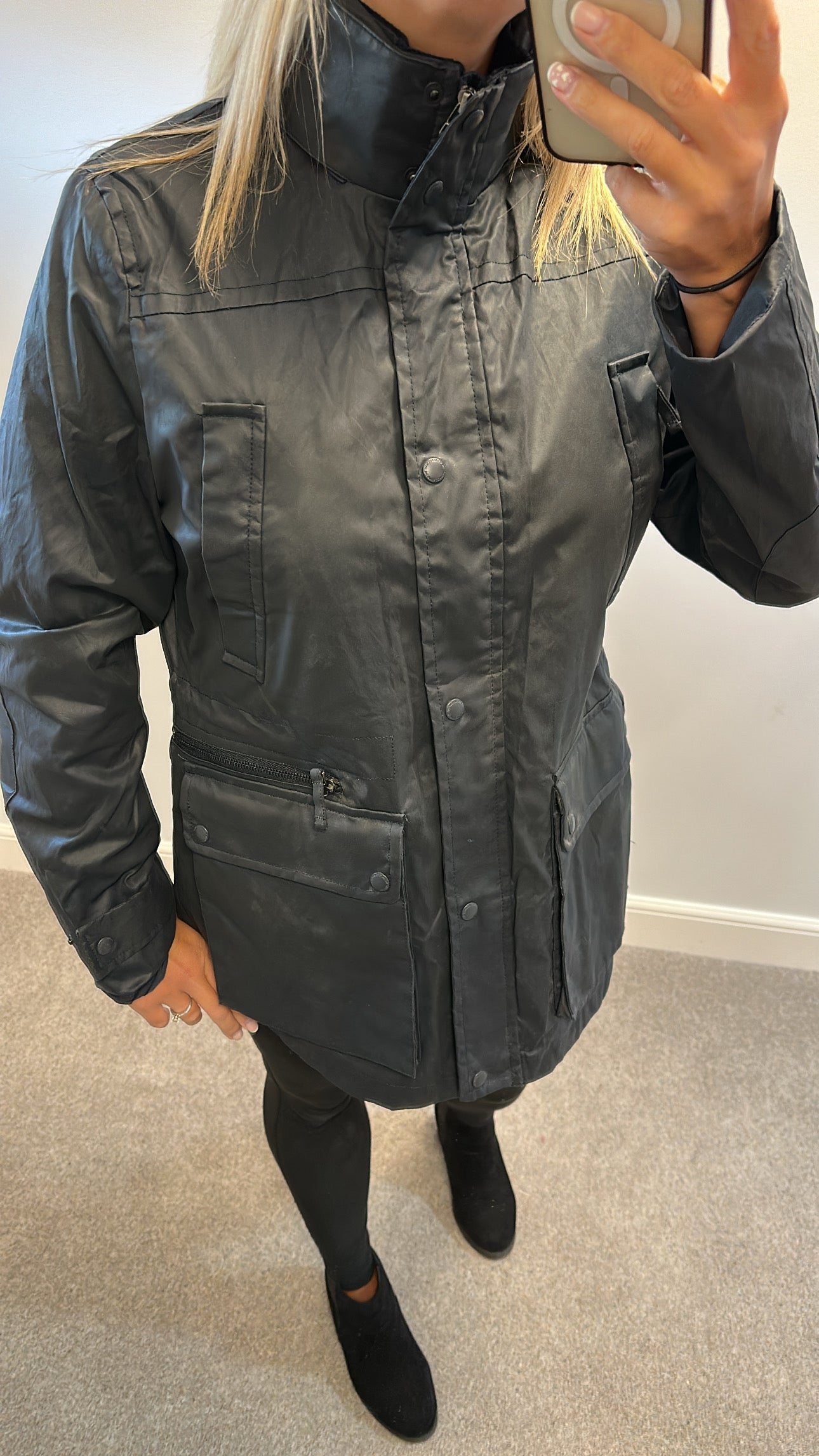 White stuff navy jacket with pack away hood size 12