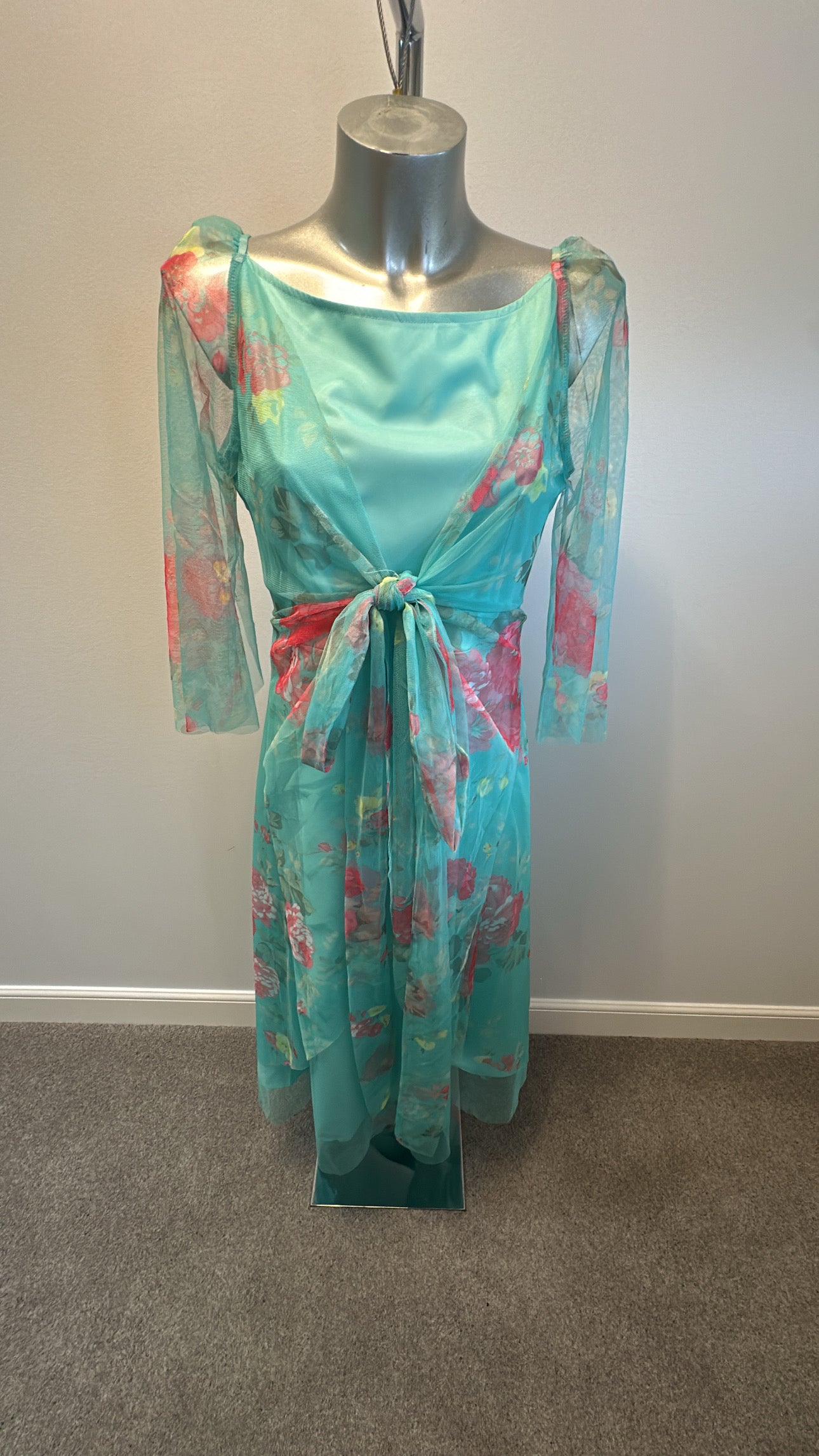 Turquoise floral dress size M would fit upto size 12