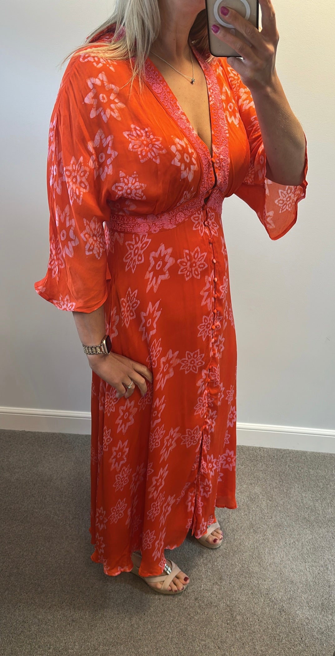 Monsoon orange print dress size 12