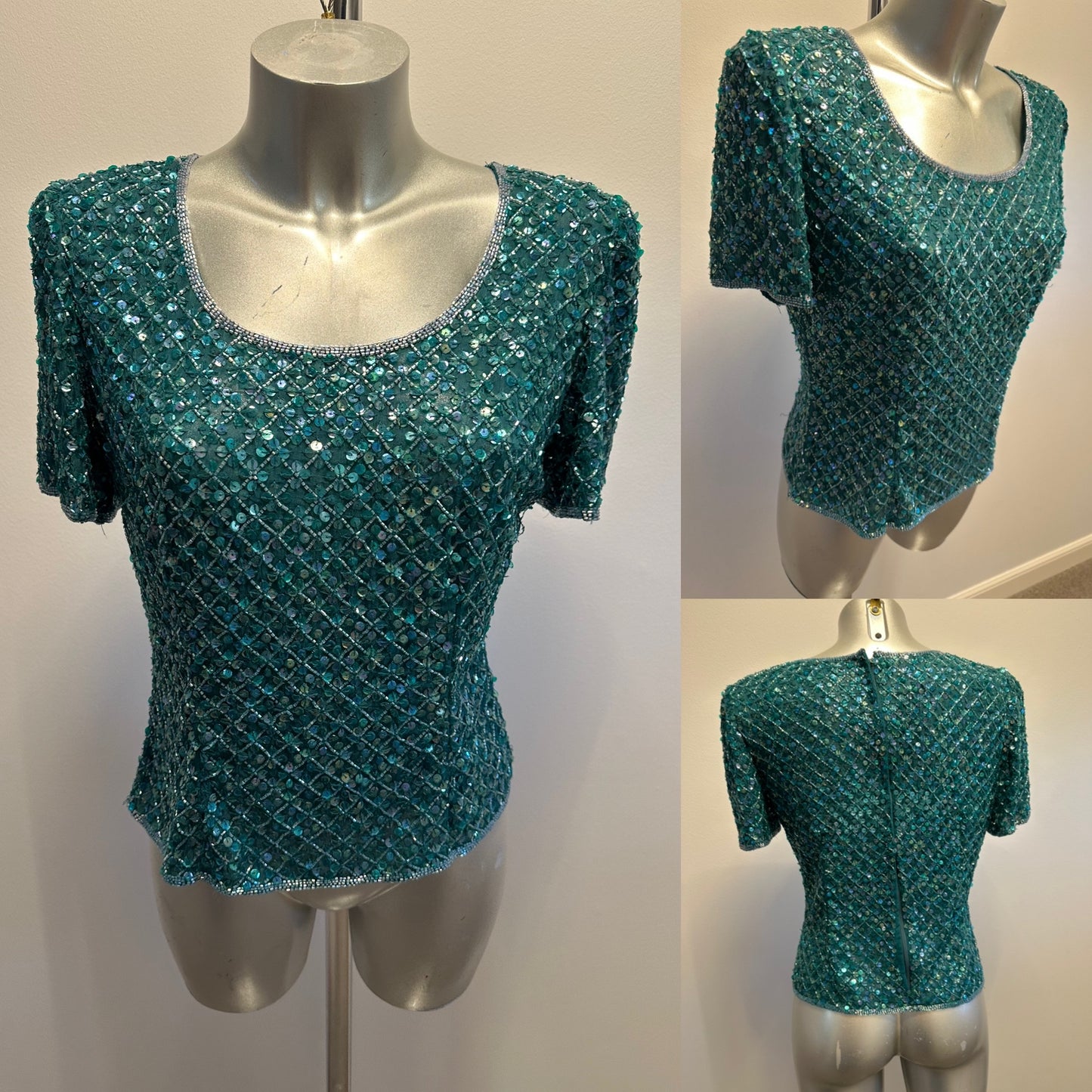Frank usher green sequin top size small 12