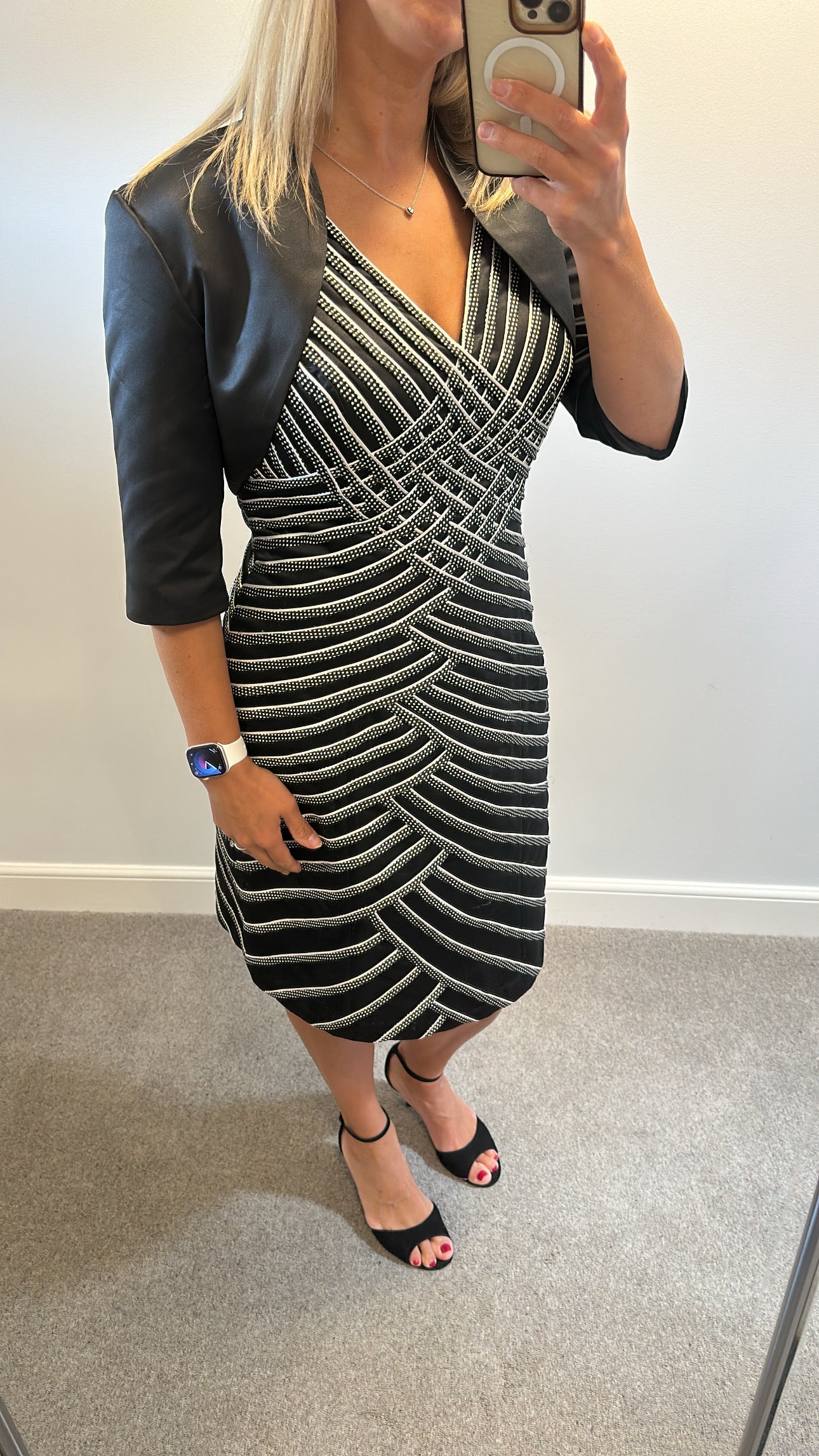 Sonia Pena Black and white stripe dress and jacket size 12 with shawl