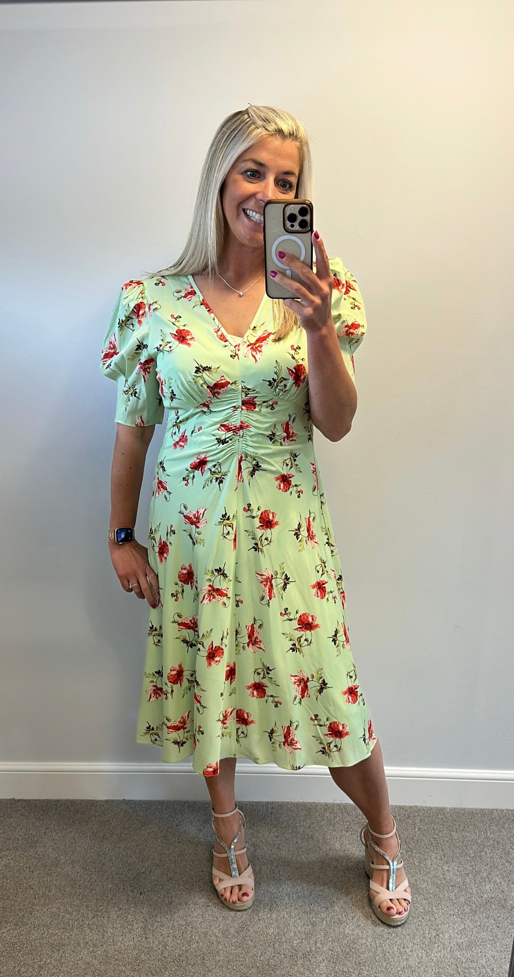 LK Bennett mint green floral dress size 12