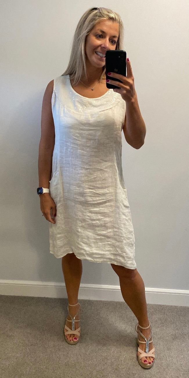 Made in Italy cream sequin dress with pockets one size fitting upto size 16