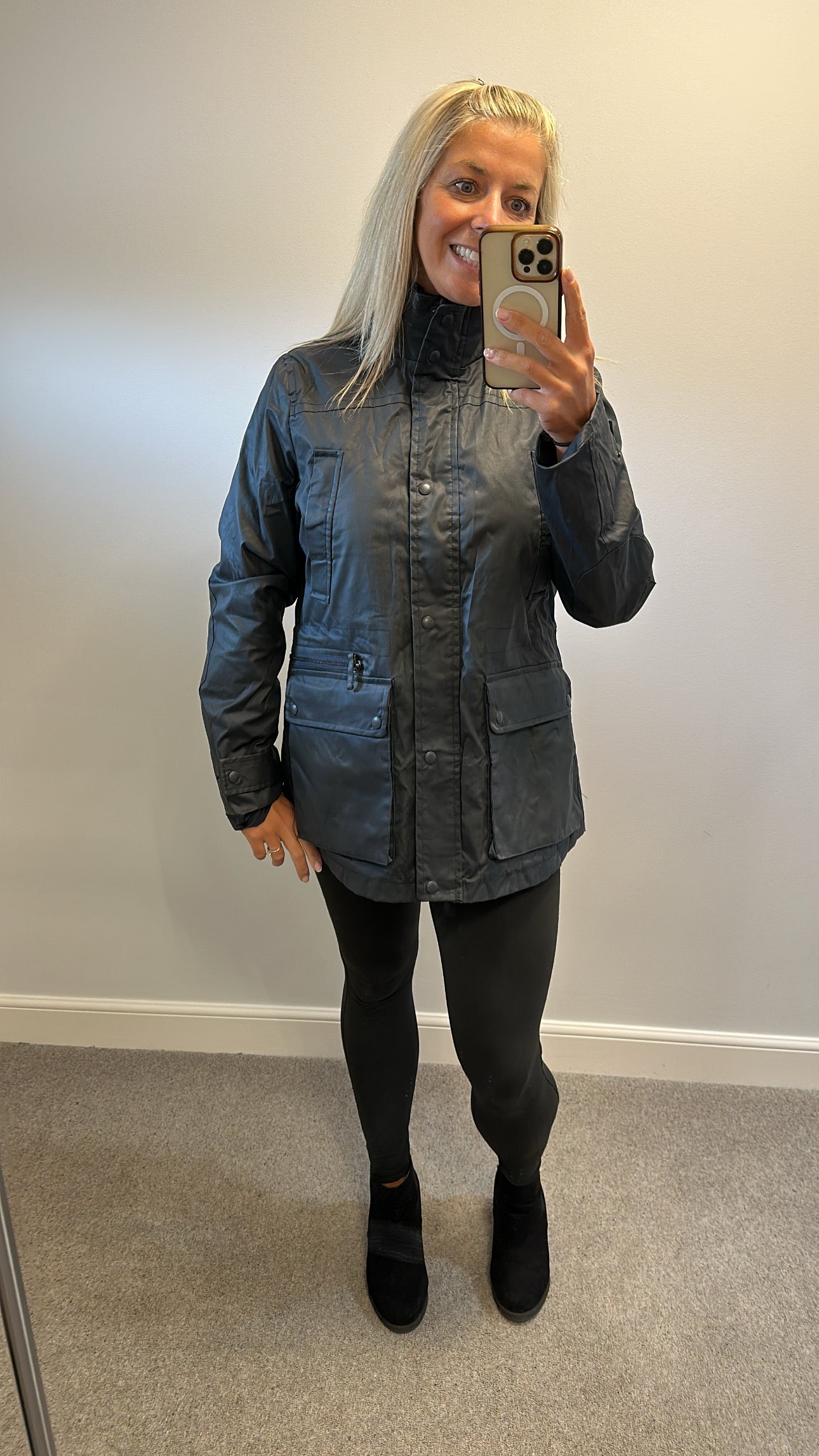 White stuff navy jacket with pack away hood size 12