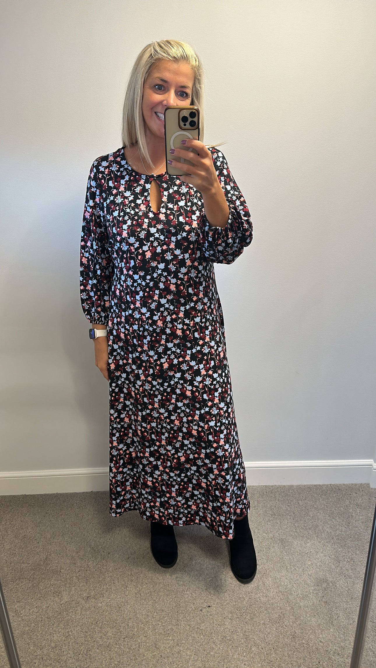 JD Williams black floral print dress size 16