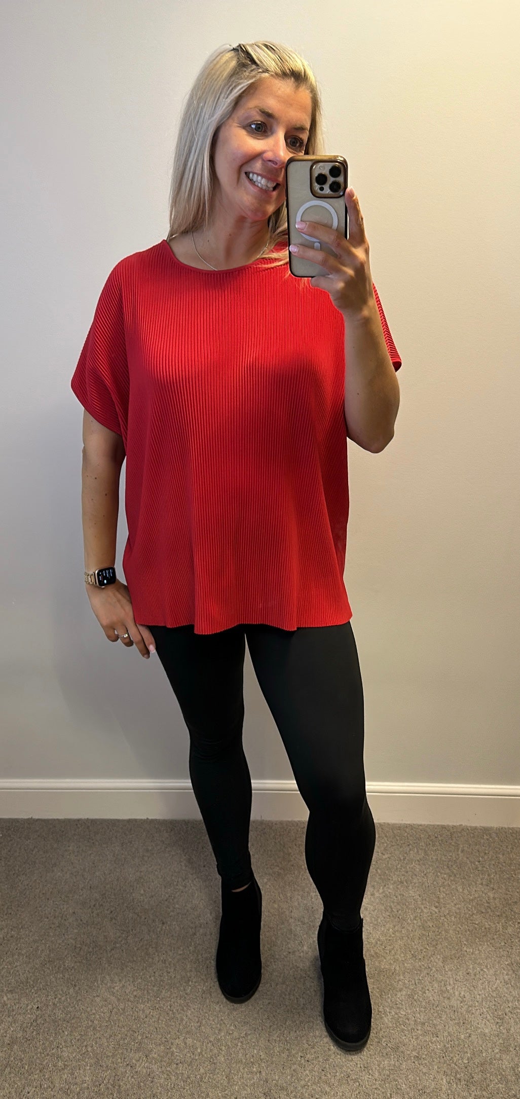 M&S red ribbed top size 16