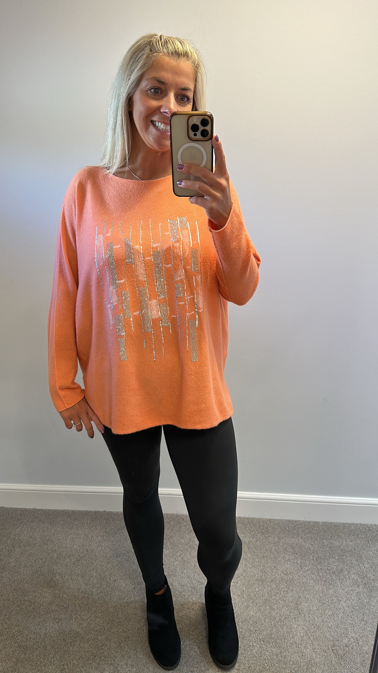 Made in Italy coral orange embellished jumper one size would fit upto size 20