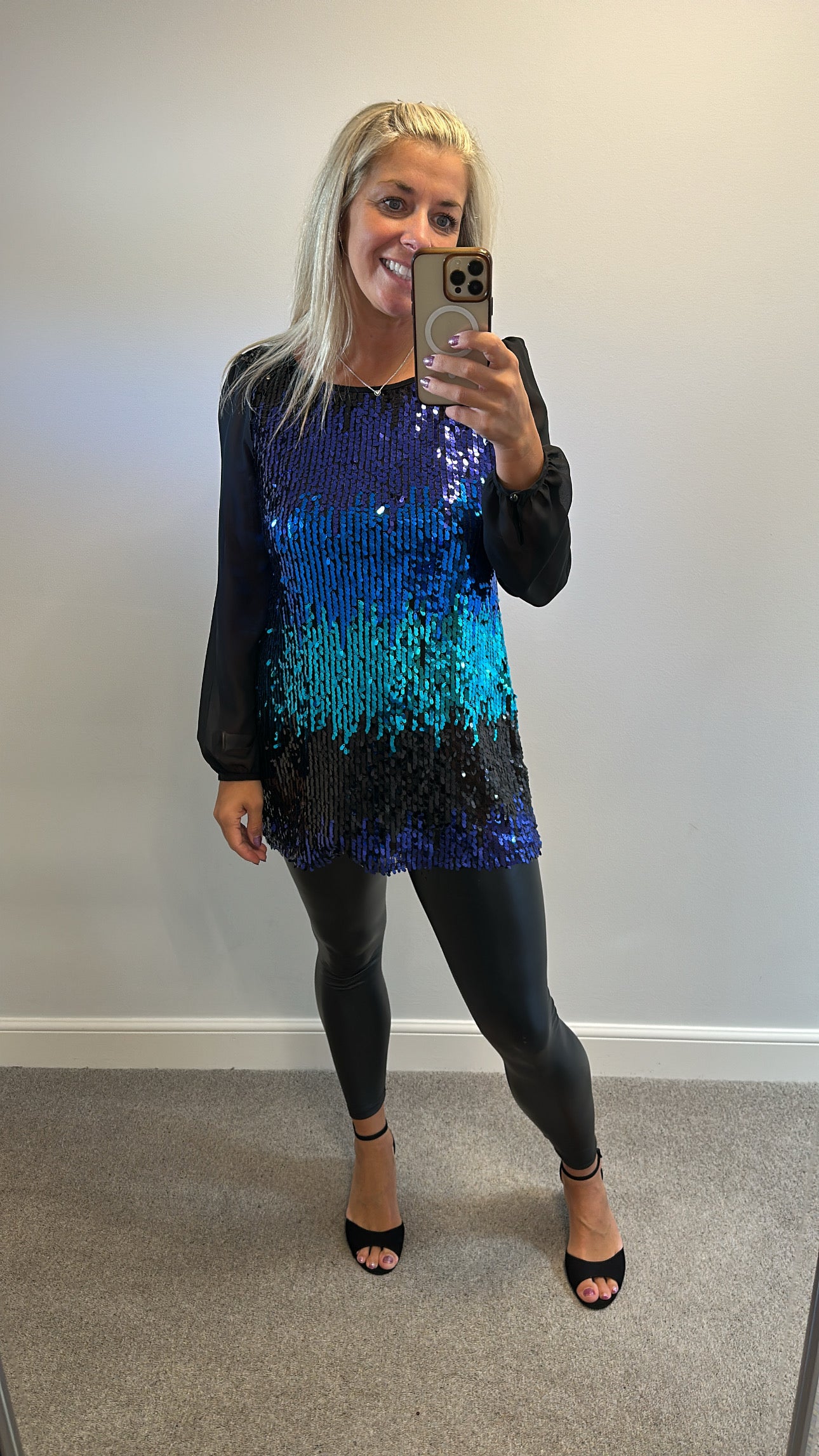 M&Co black and blue sequin top size 12