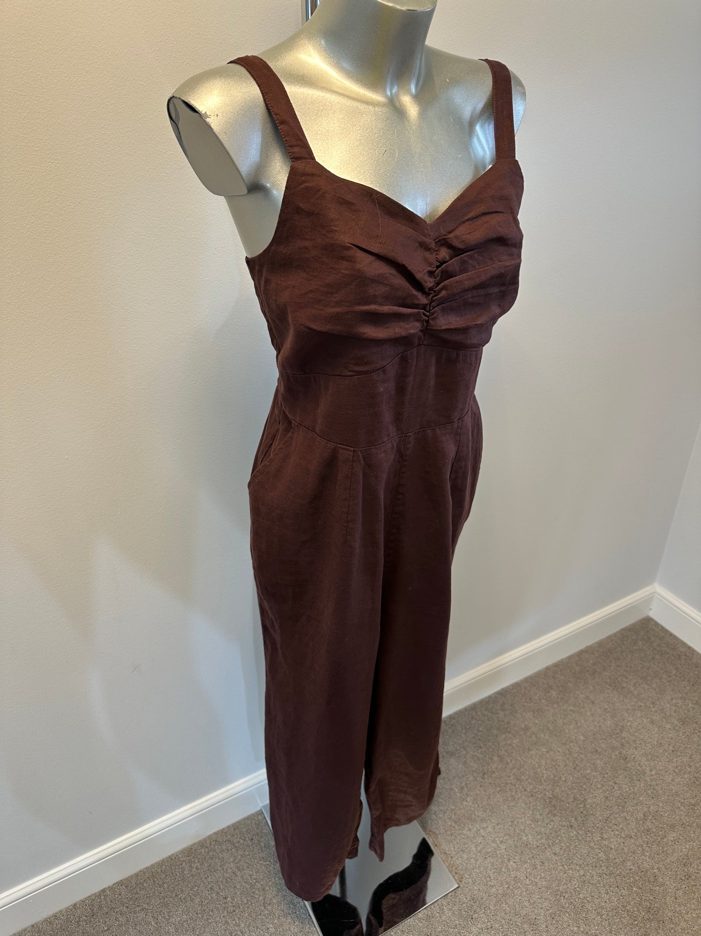Fat face brown jumpsuit with pockets size 10