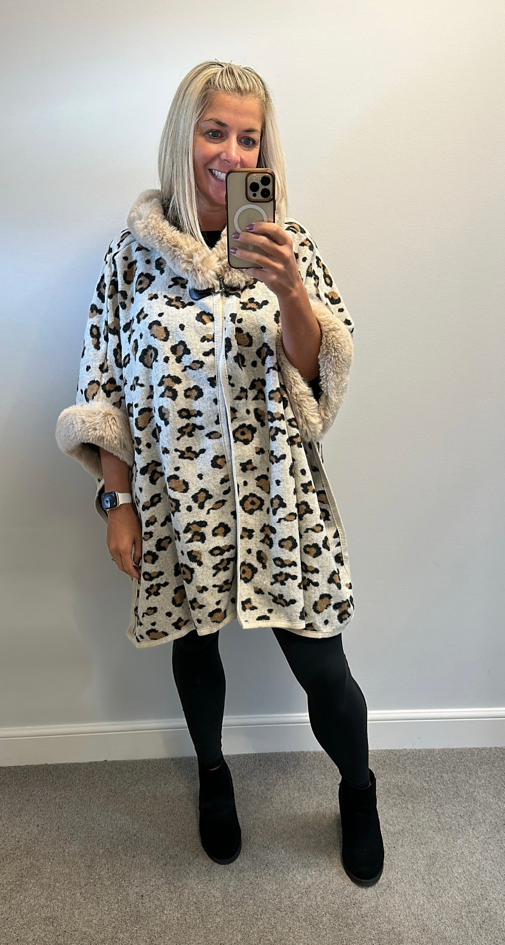 Cream animal print soft faux fur cape