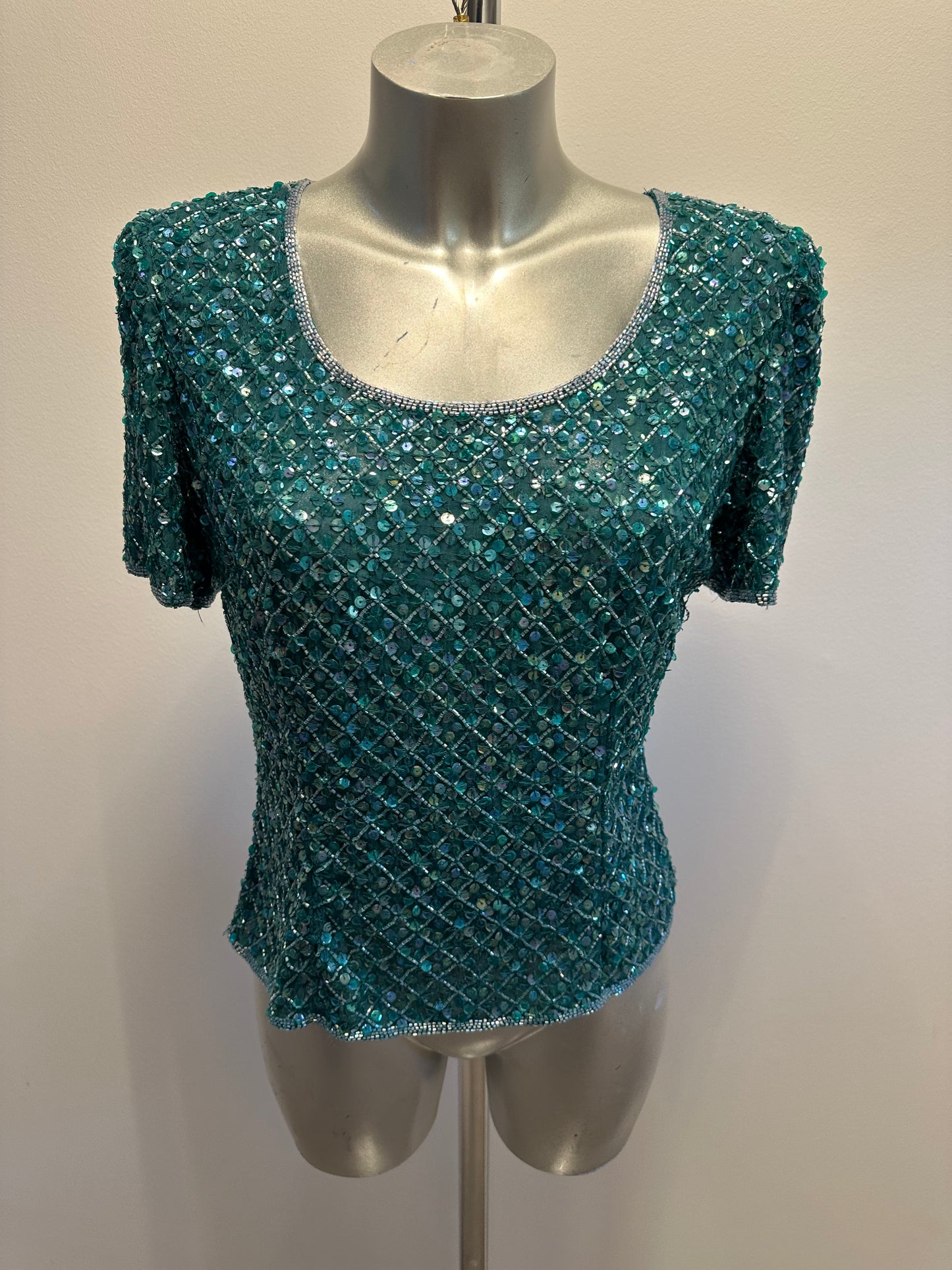 Frank usher green sequin top size small 12