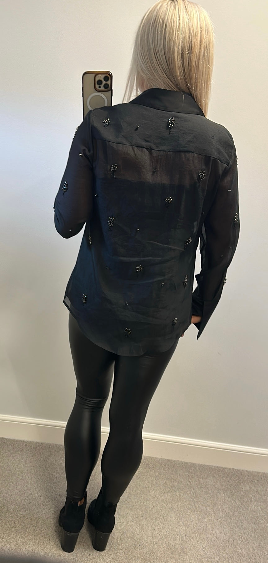 Mint velvet black sheer embellished shirt size 12