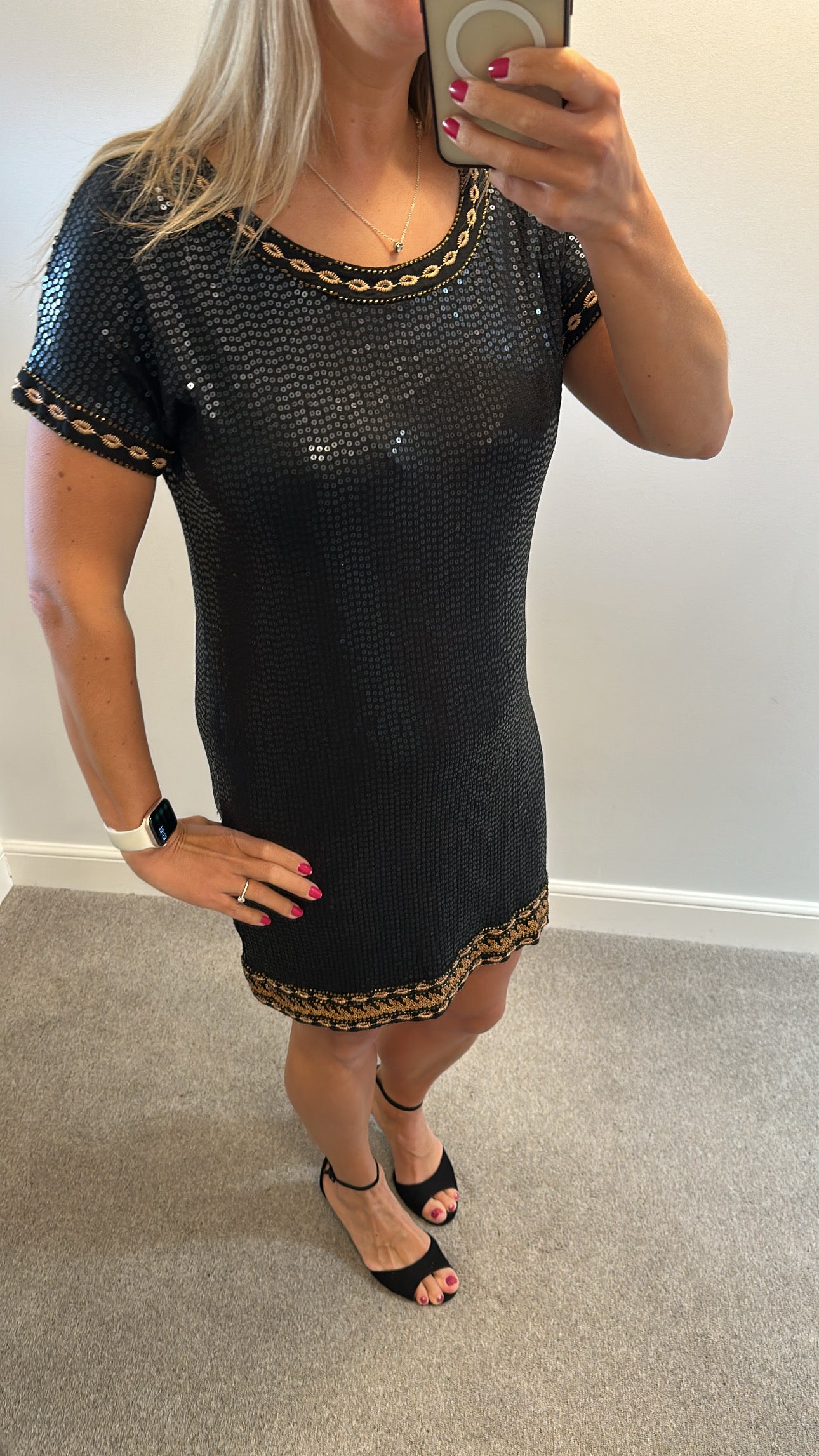 Monsoon black and gold sequin dress size 14