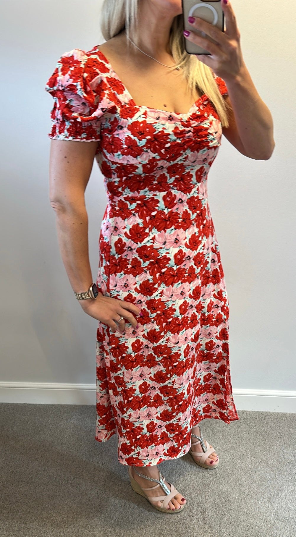 Girl in mind red and pink floral dress size 12