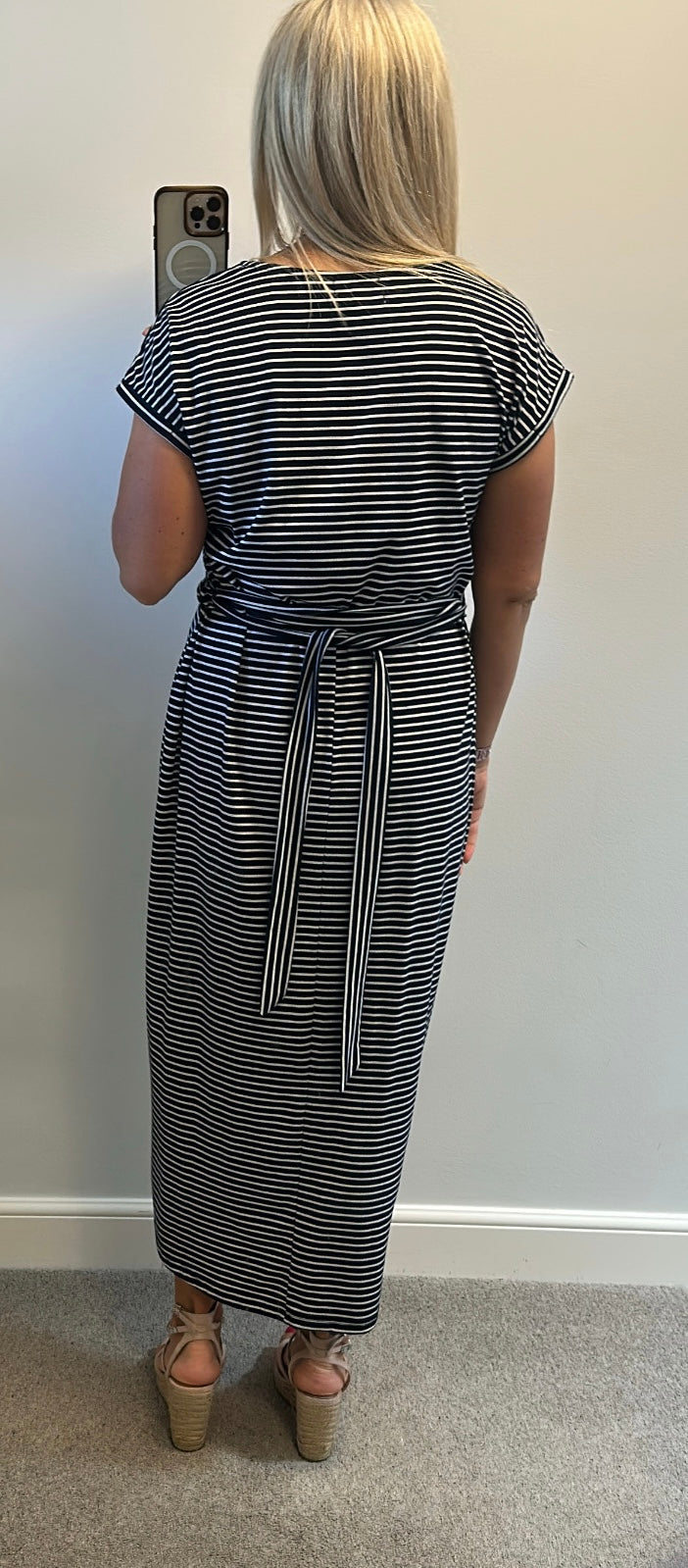 Stella Morgan navy and white stripe dress size 16