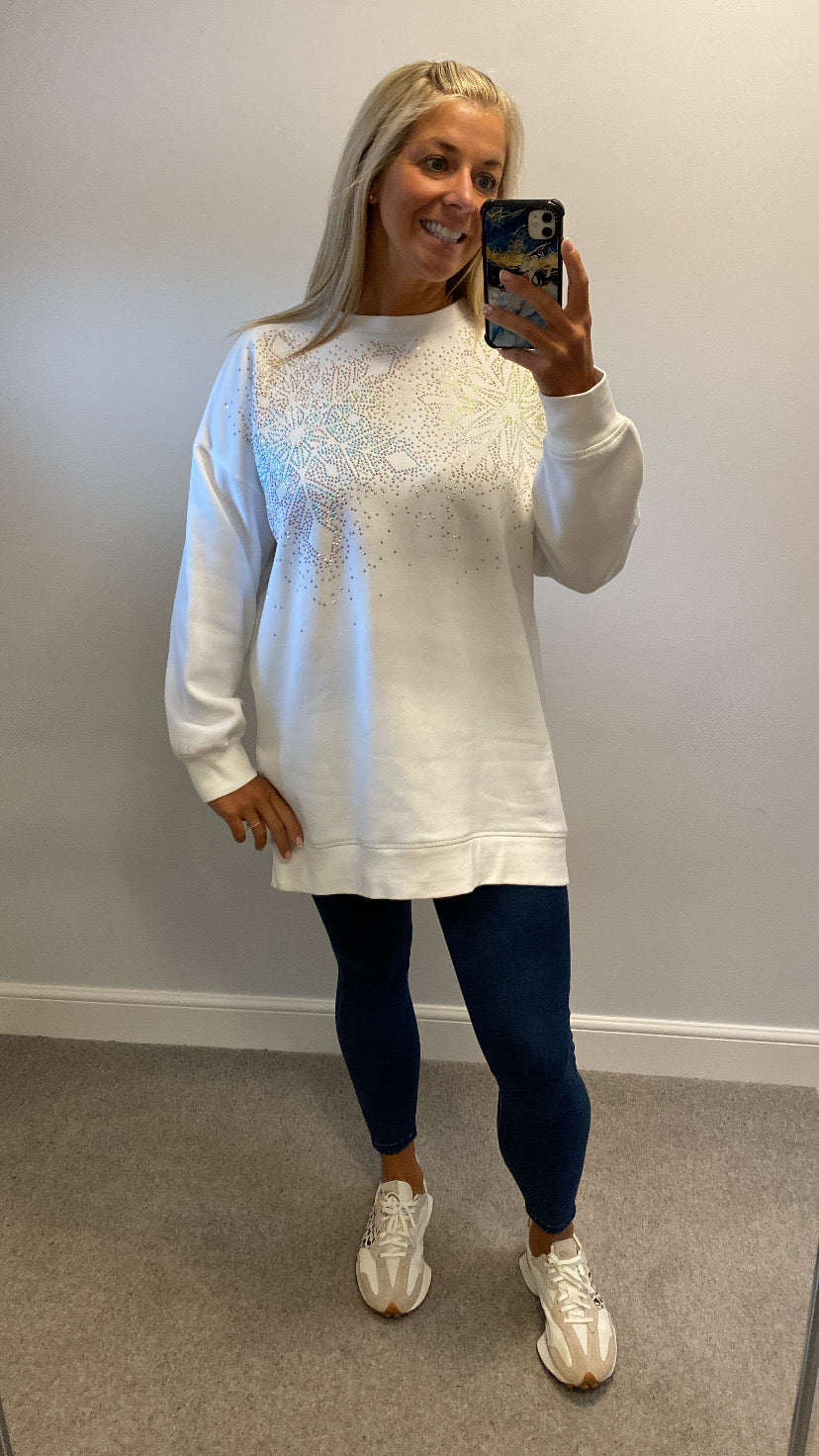 Next white embellished jumper size L would fit upto size 18