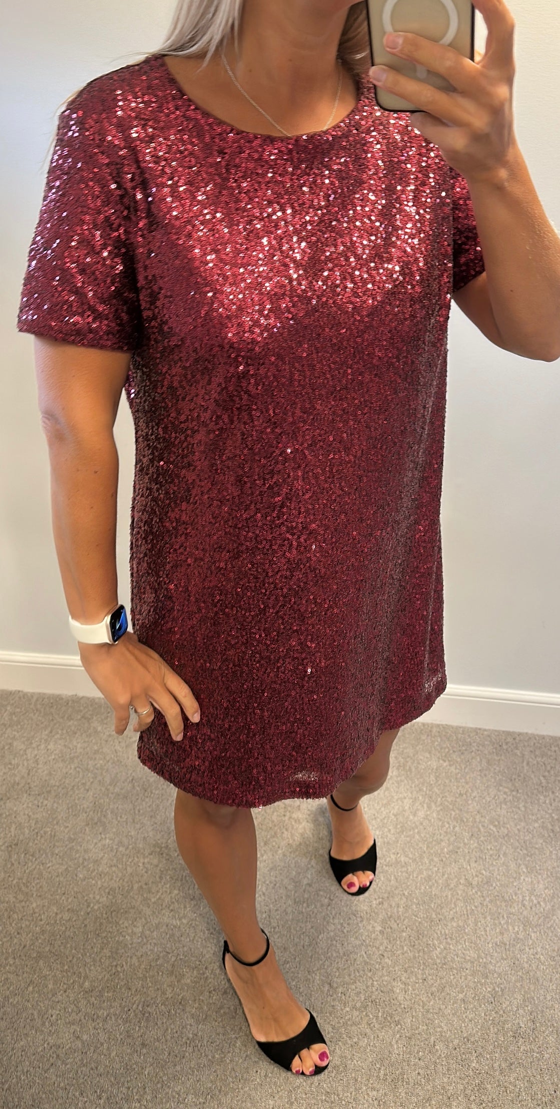 New look burgundy sequin dress size 16