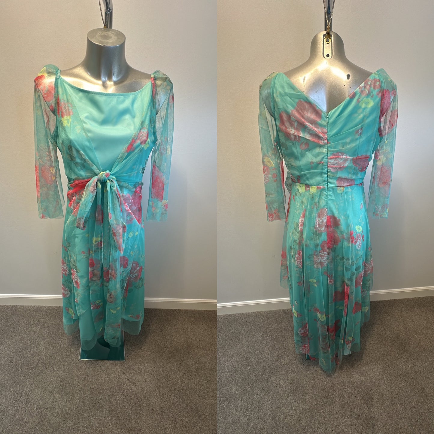 Turquoise floral dress size M would fit upto size 12