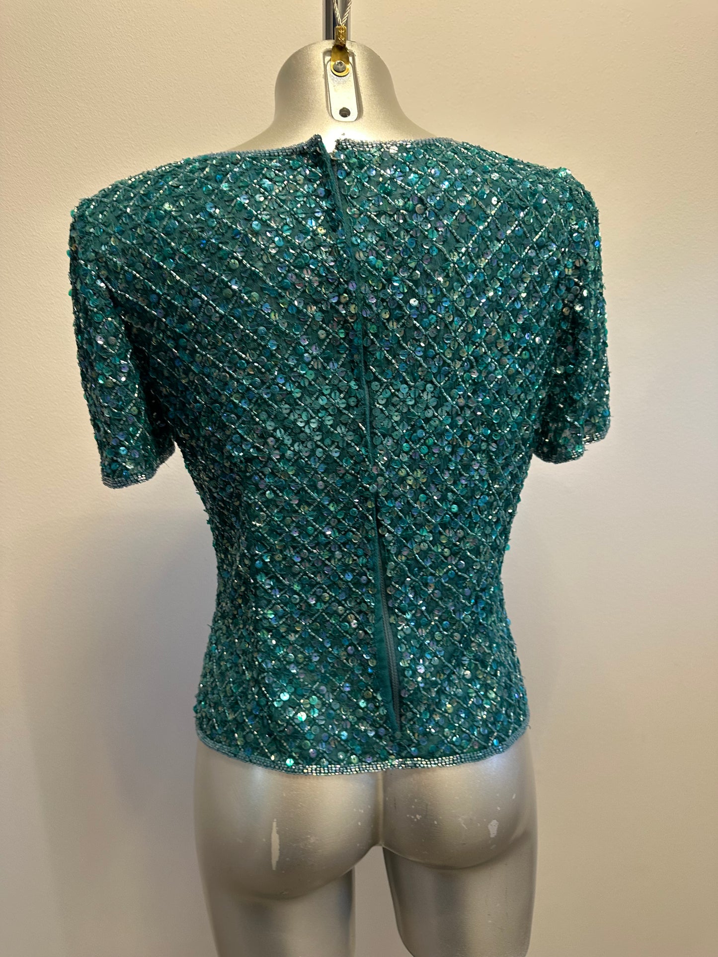 Frank usher green sequin top size small 12