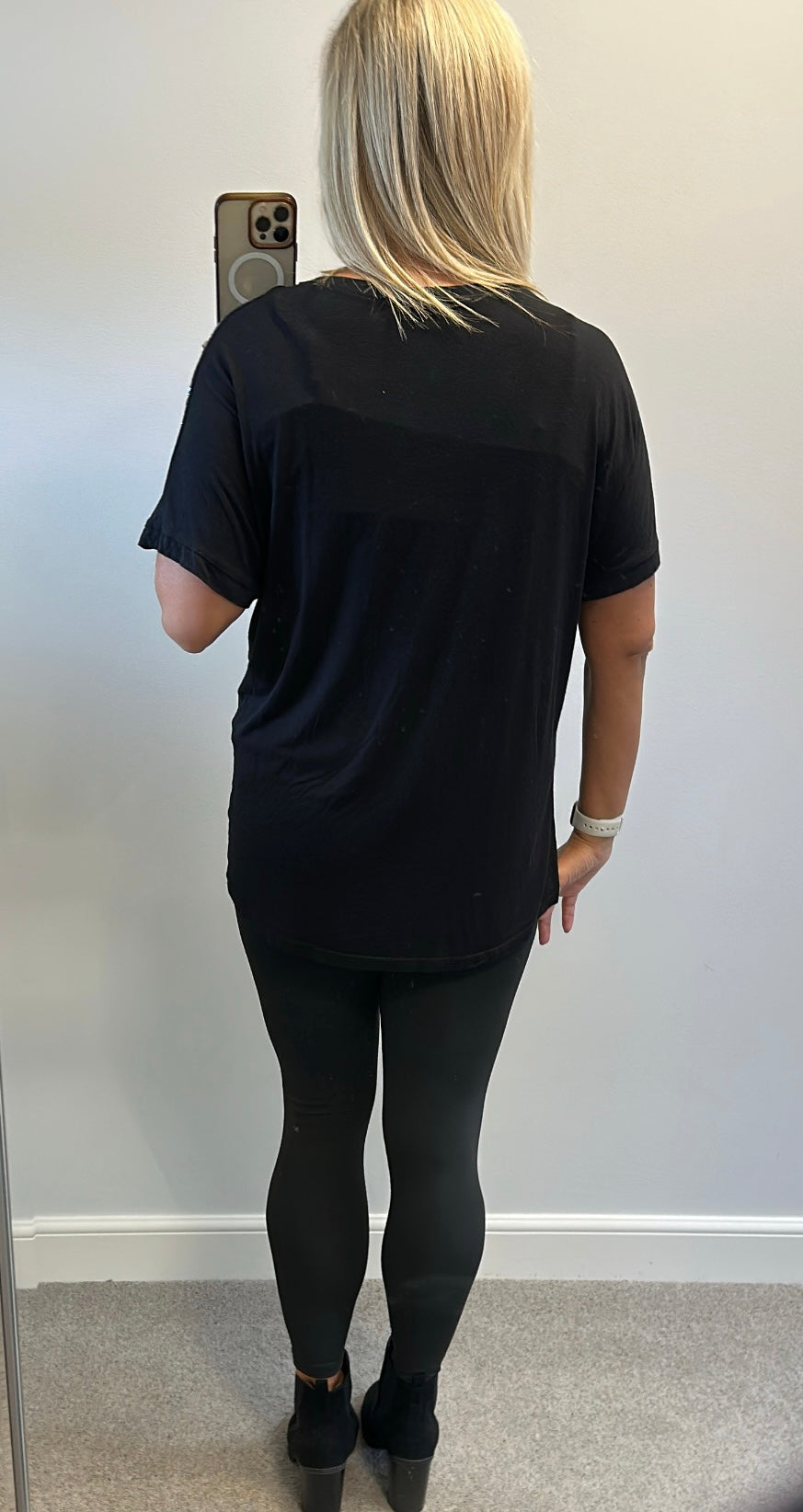 Misumi black embellished tshirt would fit upto size 16
