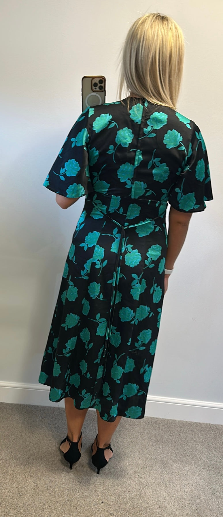 New look black / green floral dress size 14
