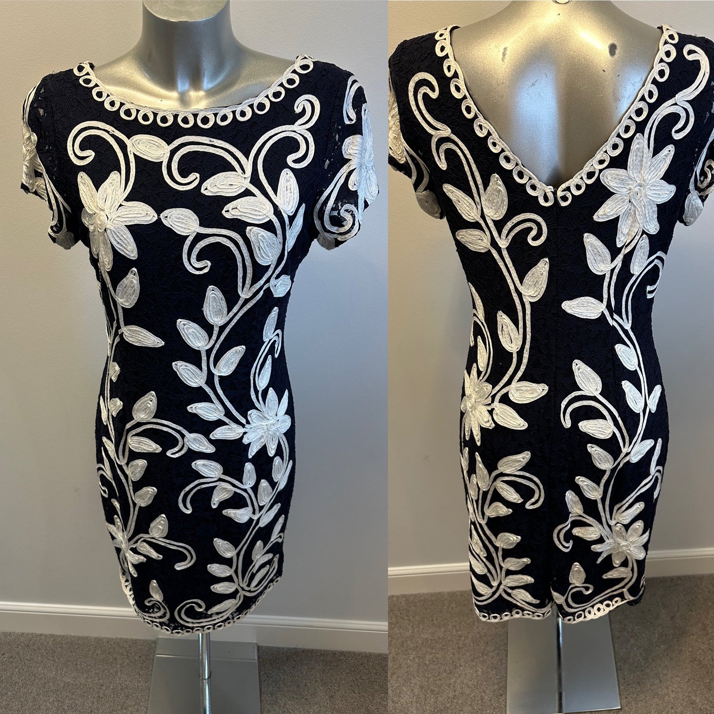 Roman navy / white embroidered dress size 12