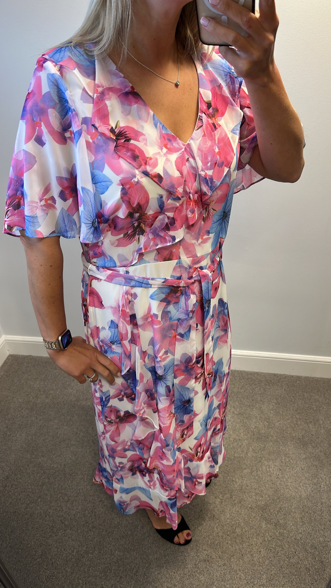 Roman pink and blue floral print dress size 18 brand new with tags