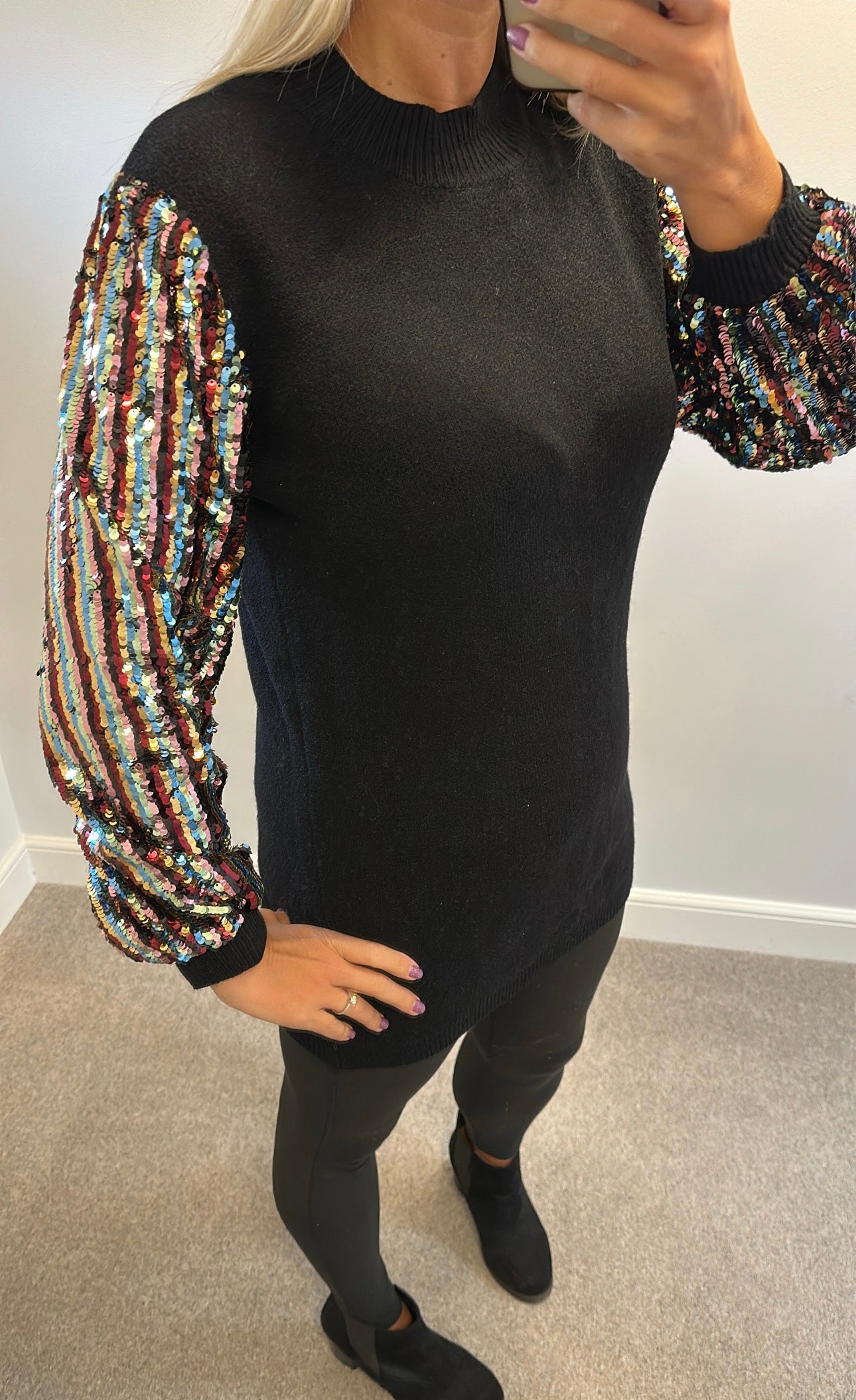 Girls on film black knit sequin jumper one size fitting upto size 14