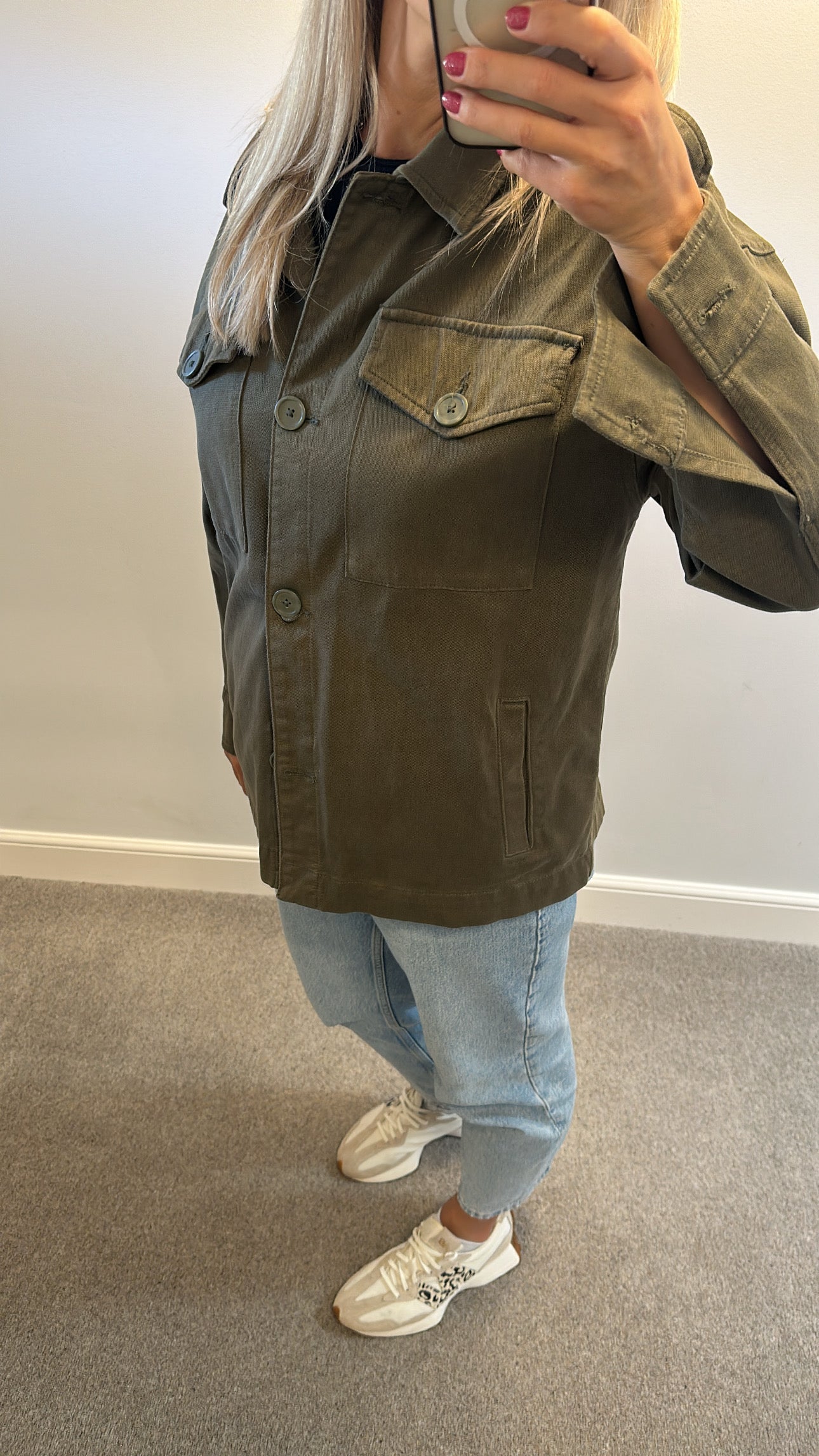 Peruna khaki / dark green stretch cotton field utility jacket oversized size 12