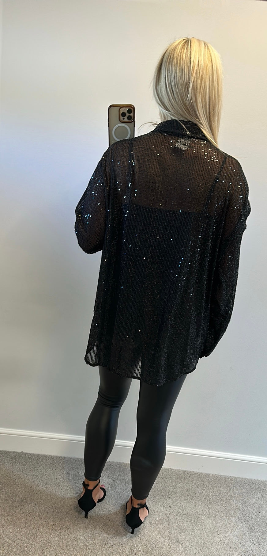 Boohoo black sequin shirt size 18