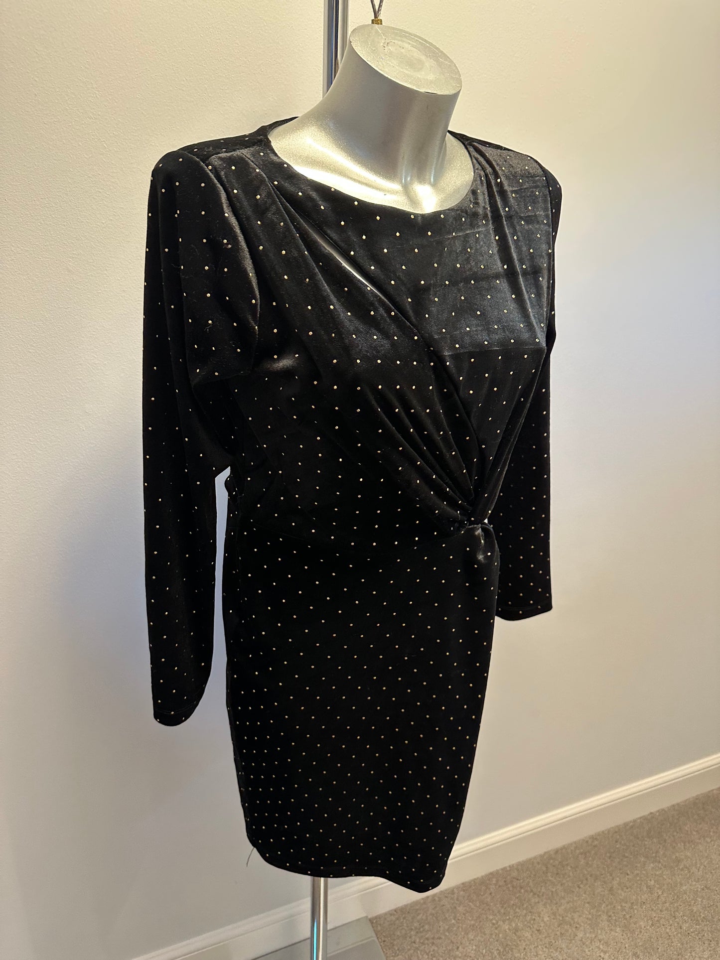 Little mistress black and gold velvet dress size 10