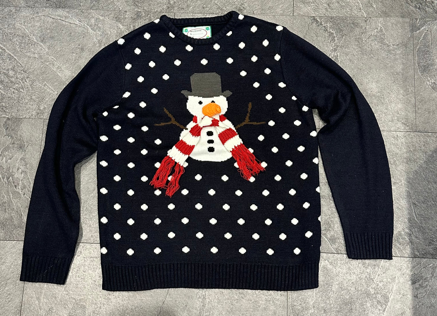 Unisex navy knitted snowman Christmas jumper size XL