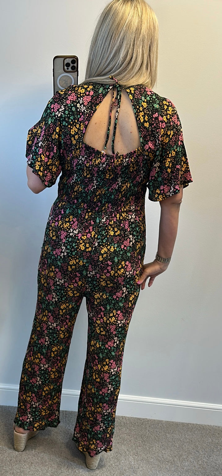 Oliver Bonas black floral jumpsuit size 12