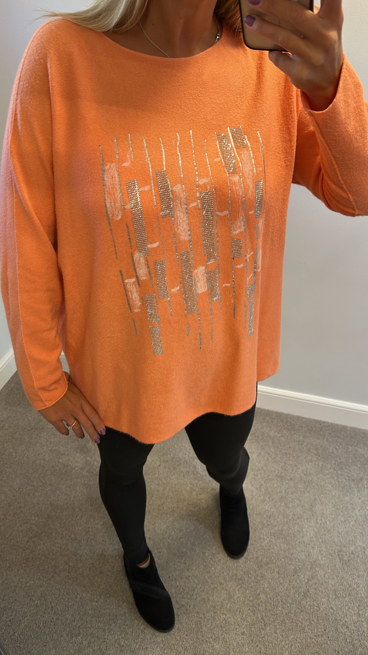 Made in Italy coral orange embellished jumper one size would fit upto size 20