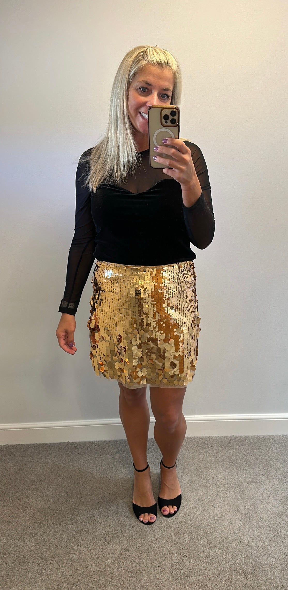 Monsoon gold disc skirt size M