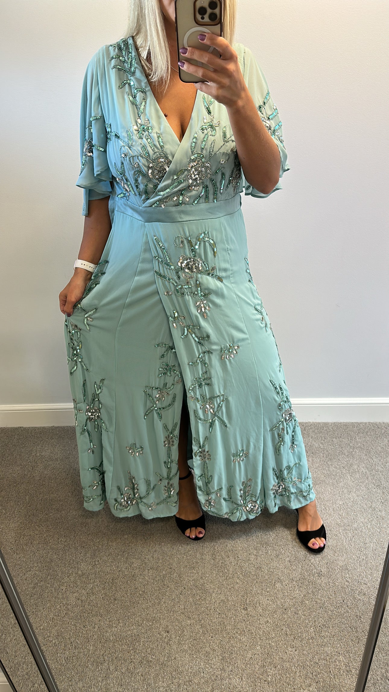 Joanna Hope Mint green sequin dress size 12