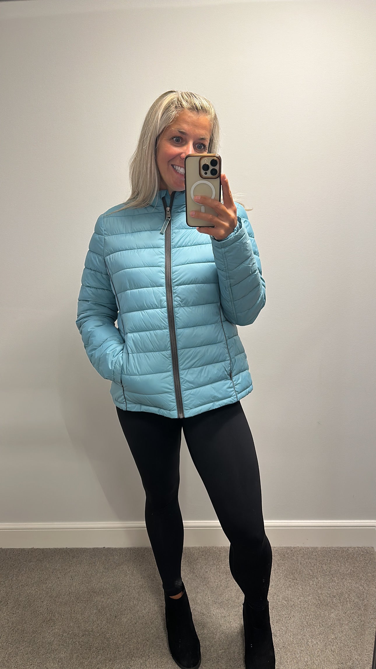 White stuff turquoise blue nylon puff jacket size 16