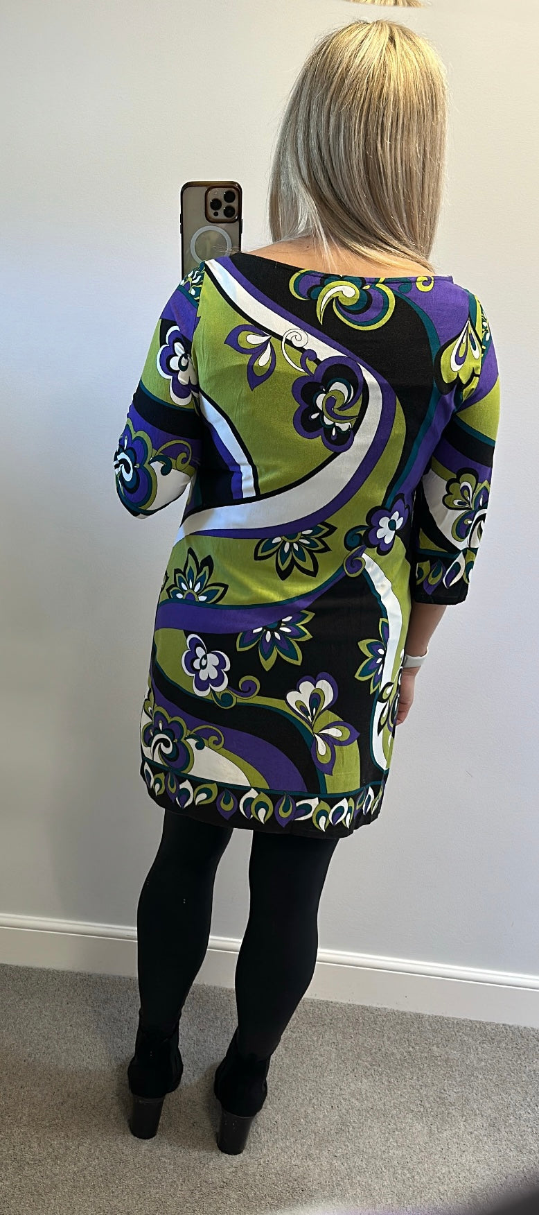 Wallis green and purple print dress size 16 petite