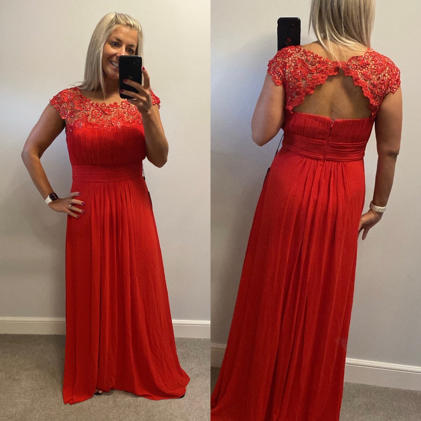 Ever pretty red evening dress size 16 (small more suited to size 14) brand new with tags