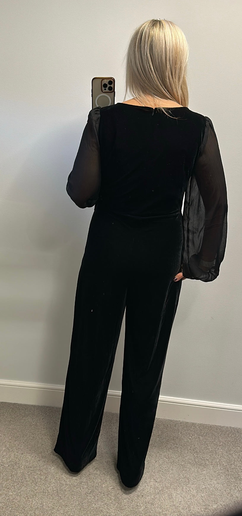 White label black velvet jumpsuit size 10