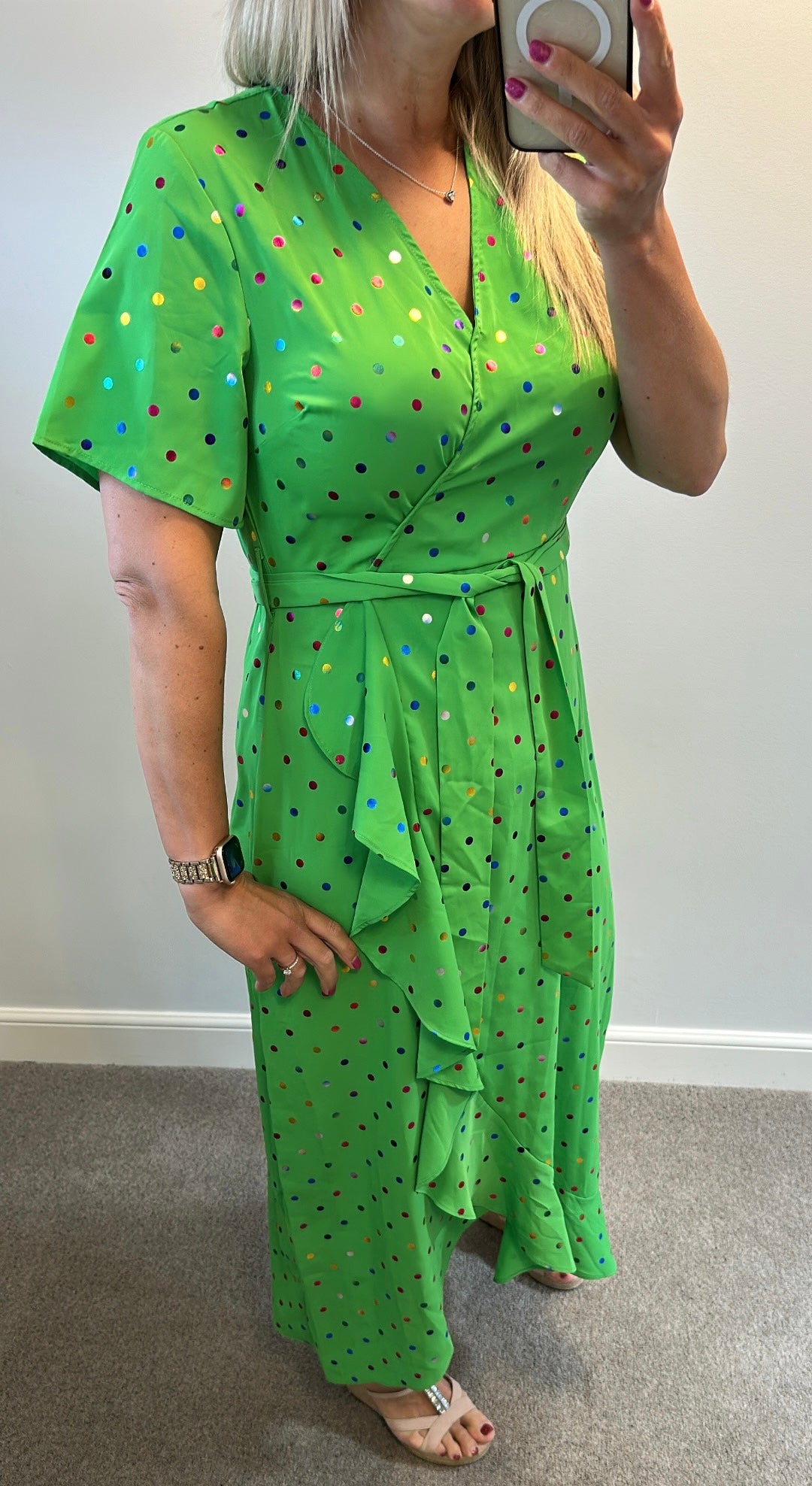 Girl in mind green polkadot dress size 12