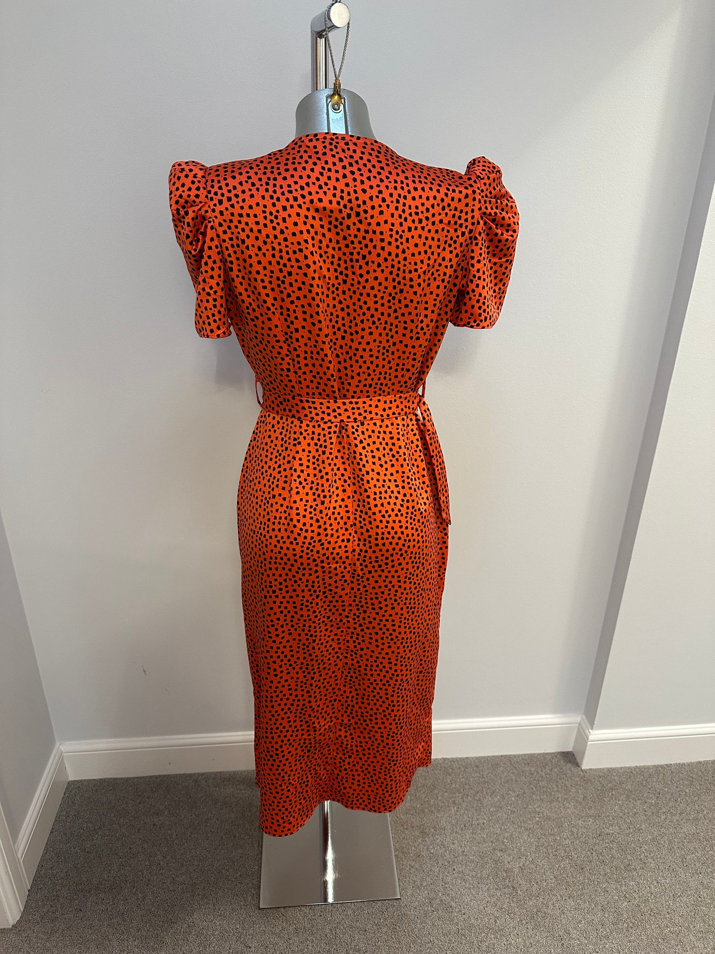 Orange and black print dress with removable belt size 12