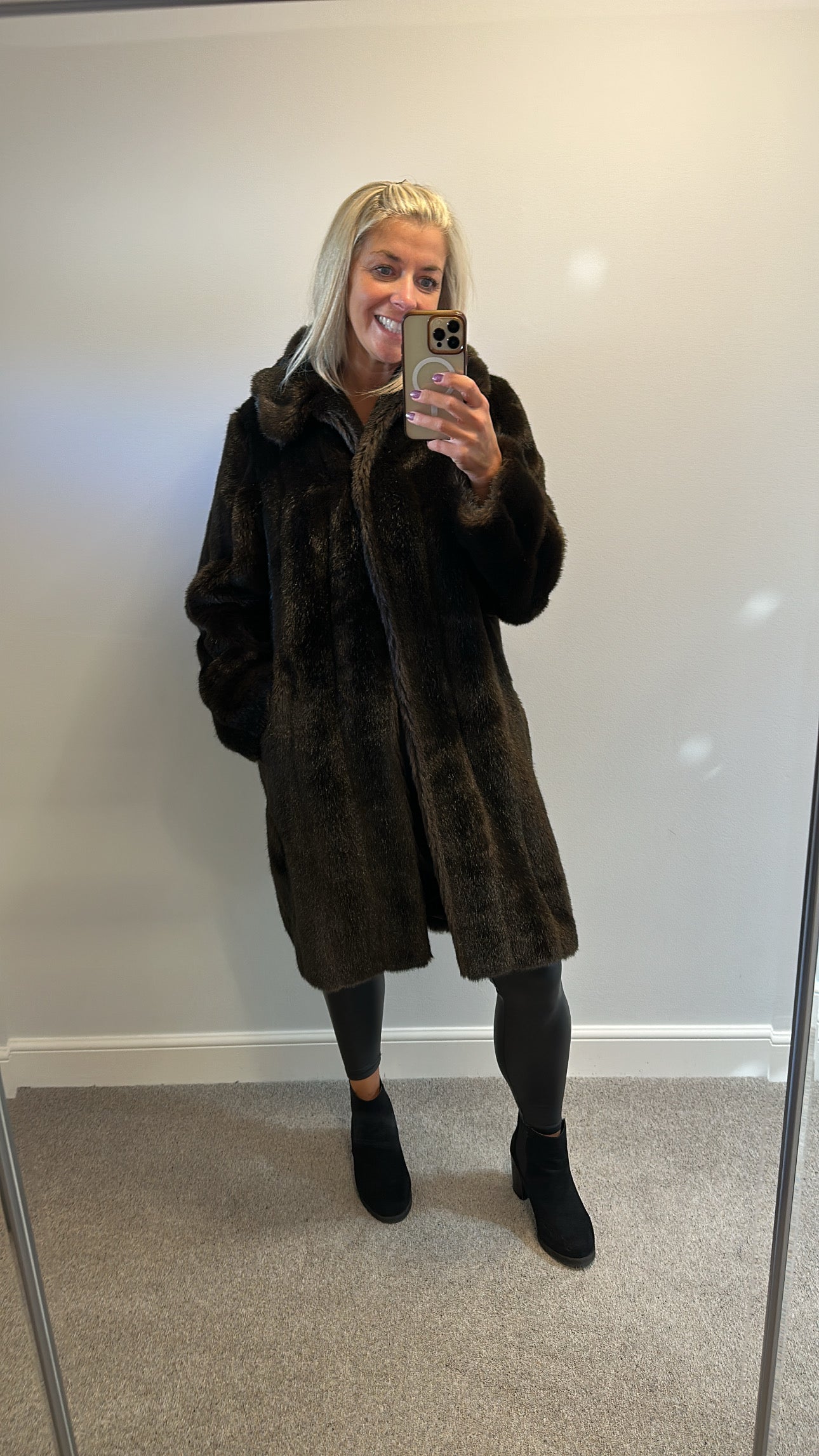 Laura Ashley brown faux fur jacket size 12