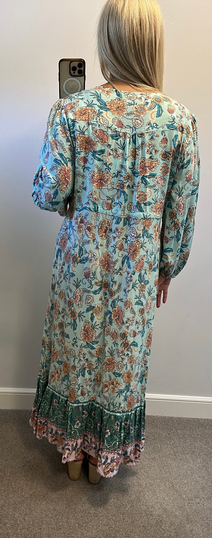 Izabel London turquoise and pink floral print dress with pockets size 16